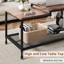 Techigher Coffee Table, Industrial Side Table, 2-Tier Living Room Table With Metal Frame & Mesh Shelf, Center Table For Home Office - Brown - View 5