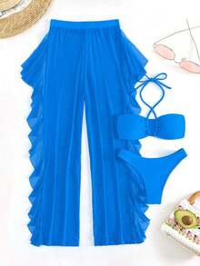 Swim Conjunto de bikini separado de 3 piezas, inalámbrico, para verano 2025 - Azul - Ver 7