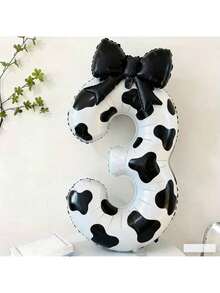 40-Inch Cow Number & 21-Inch Black Bow Foil Balloons, Suitable For Wedding, Birthday, Anniversary, Graduation, Mother's Day, Farm Theme Party Decoration - Multicolor - View 5