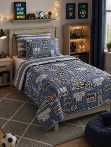 Double Print Children's Single Bedspread Set (2 Pieces) - Gamer - View 1