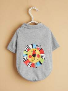 Spring/Summer New Pet Clothes, Dog Apparel With Coconut Tree & English Text Print, Comfortable Breathable Outfit For Medium/Small Dogs, Teddy/Poodle - Grey - View 3