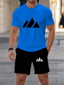 New Summer Men's Casual Set, Minimalist Printed Design, Breathable & Comfortable, Loose Fit Versatile, Suitable For Various Occasions, Refreshing And Neat Look. - Multicolor - View 4
