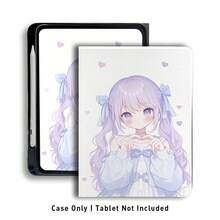1个带笔槽的翻盖式桌面保护套，可爱卡通女孩图案，兼容荣耀Pad 8/9/10、荣耀GT 11.5英寸/X7/X8A/X8Pro/X9/X9Pro/V9/V8 Pro、MatePad SE 11英寸/MatePad 11英寸/11.5英寸、MatePad Pro、苹果第十代/11 2025（A16）、A9/A9+/A11/S11/S10 FE+，具备自动休眠/唤醒功能，适合作为返校季、情人节、节日礼物。 - 彩色 - 查看 3