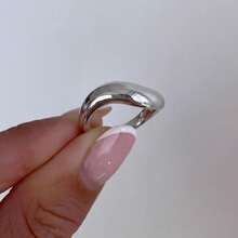 ESBERRY 1 chiếc nhẫn cong bằng bạc sterling 925 bóng, thích hợp để đeo hàng ngày, dự tiệc, là món quà trang sức tinh tế, lý tưởng làm quà sinh nhật. - Vòng cong trơn tru - Xem 8