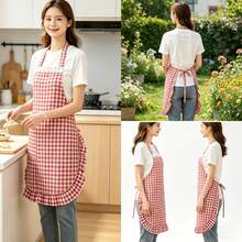 1 chiếc tạp dề yếm kẻ caro đỏ có thể điều chỉnh, kèm 1 túi, thích hợp cho cả nam và nữ khi nấu ăn. - Đỏ - Xem 3