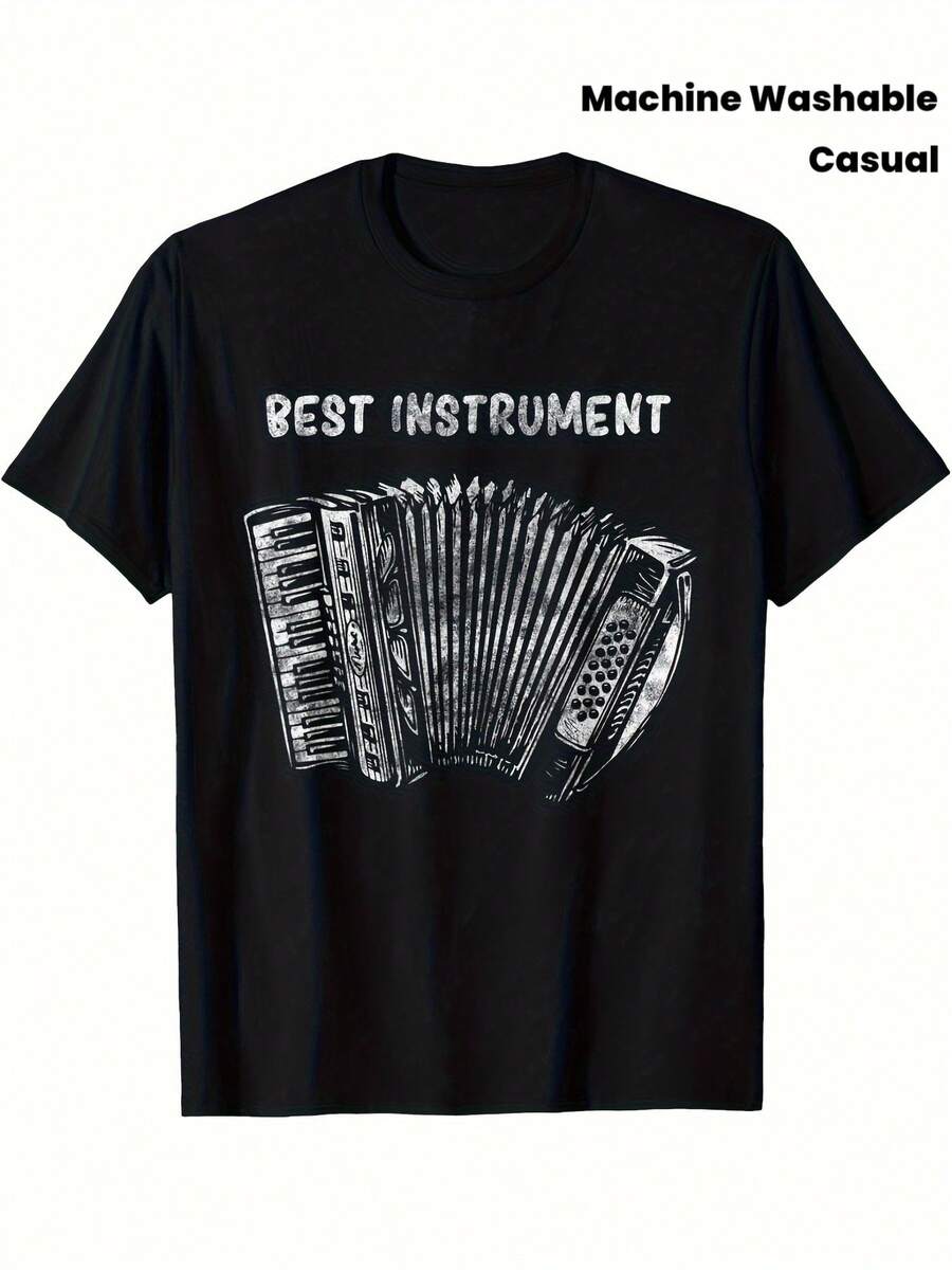 Camiseta para Amantes de la Música de Acordeón - Unisex, Adecuada para Miembros de Bandas y Asistentes a Festivales de Música, Camiseta de Cuello Redondo Lavable a Máquina con Diseño de Acordeón Negro, Ropa Casual de Verano para Fiestas, Conciertos y Atuendos Informales - Prenda Cultural Coleccionable, Una camiseta de manga corta adecuada para el hogar, uso diario, fiestas y viajes-perfecta como regalo para amigos o familiares. - Negro - Ver 1