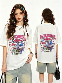 Women's Summer Set Style Y2K - Double-Sided Print Top, Sexy Party Style, Slightly Stretchy Fabric. Women's Denim, Women's Clothing, Graphic Print T-Shirt - 白色 - 查看 1