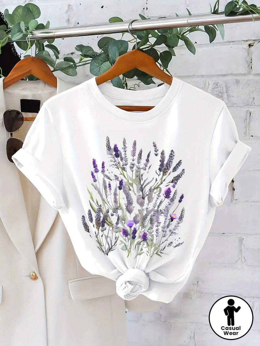 Talla Grande - Talla Grande - Top Casual de Talla Grande con Cuello Redondo y Estampado Floral de Manga Corta, Verano y Primavera, Ropa de Talla Grande para Mujer