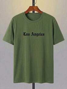 Camiseta de manga corta con cuello redondo y diseño sencillo para hombres - Verde militar - Ver 4