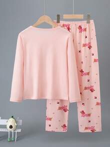 2pcs/Set Girls' Long Sleeve Long Pants Loungewear Set, Pure Cotton Pajama Set - Multicolor - View 3