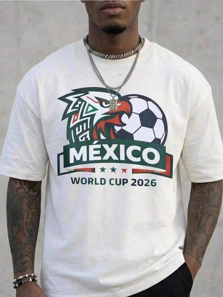Graphic Tees Men, World Cup 2026 Mexico Themed Eagle Soccer Ball T Shirt, Breathable Comfortable Team Fan Top, Father's Day Graduation Independence Day, For MenRopa De Mujer / Ropa De Mujer De Uso Diario / Blusas, Camisas Y Camisetas De Mujer / Camisetas De Mujer Ropa Deportiva Basicos Mujer Short Playeras Para Hombre - Blanco - Ver 1