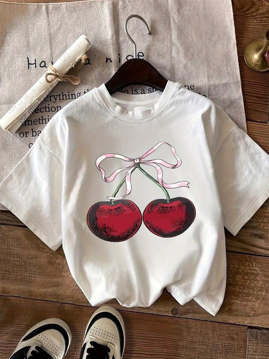 Camiseta casual de manga corta con estampado y cuello redondo, ropa de talla de mujer - Blanco - Ver 1