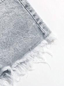 Pantalones cortos vaqueros casuales, estilo minimalista para uso diario - Gris Claro - Ver 4