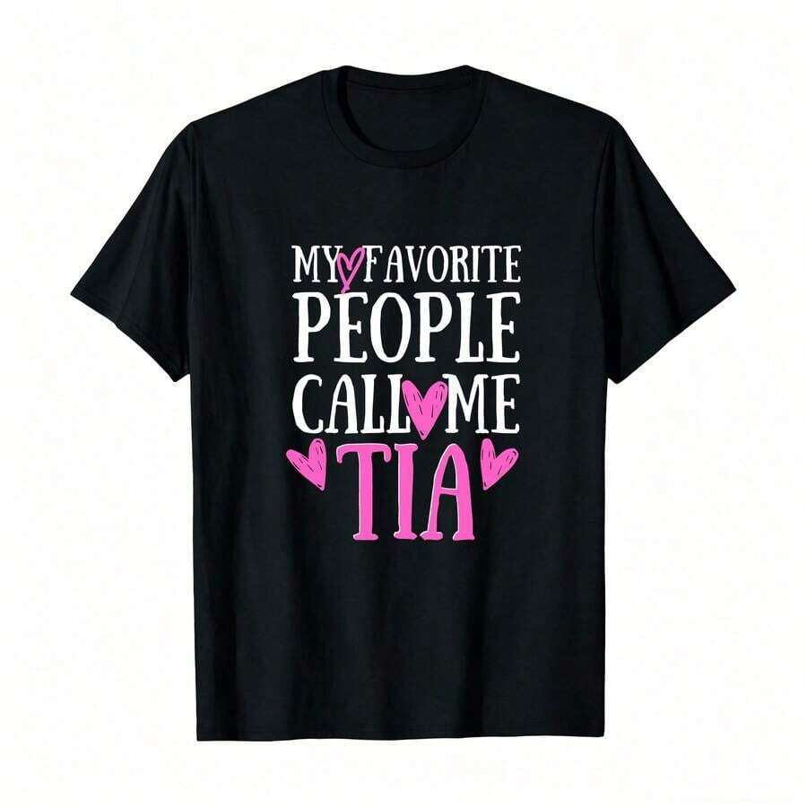 Mis Personas Favoritas Me Llaman Tia Corazón Tia Camiseta Divertida para el Día de la Madre - Camiseta 100% para Mujer – Suave, Transpirable y Perfecta para la Comodidad Diaria! Camiseta de Manga Corta y Cuello Redondo, Transpirable y Cómoda, Adecuada para Todas las Temporadas, Uso Diario para Mujeres. - Negro - Ver 1