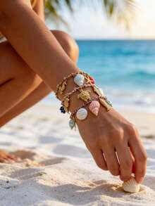 1 pieza Pulsera trenzada con concha cerámica de la serie Océano de acero de titanio, adecuada para la playa - color - Ver 5