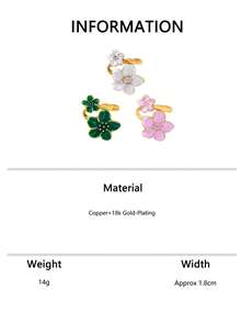 3pcs/Set Unique Design Sweet Five-Petal Flower Open Ring, Elegant Glazed Floral Dopamine Mood Ring, Delicate Daily Wear Open Band Ring - Flower Ring - View 11