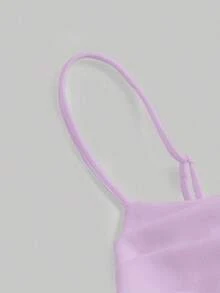 Elegante vestido de tirantes con fruncido en la cintura de color liso - Púrpura malva - Ver 3