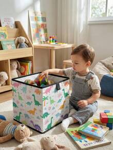 1pc Large Capacity Foldable Cartoon Dinosaur Print Open Storage Box, Durable Diaper & Toy Organizer Basket, Drawers Style Multi-Purpose Storage For Home, Dorm, Bedroom Under Bed - Multicolor - View 2