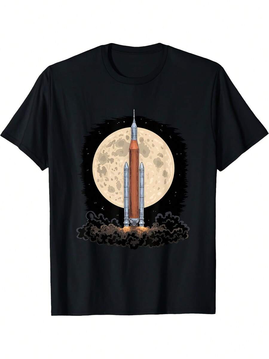 T-shirt homme LocalArtemis 1 SLS Lancement de la fusée vers la Lune et au-delà, 180 g, 100 % coton, imprimé, col rond et manches courtes, cadeau de Noël pour homme, papa, mari, grand-père, tailles S-XXXL, noir, A, T-shirt homme ample et confortable. - Dos - Voir 1