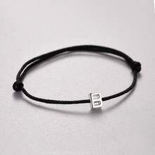 Vòng tay DIY màu đen tối giản bằng bạc Sterling 925, có thể điều chỉnh kích thước, phù hợp để đeo hàng ngày, trang sức bạc dành cho nữ, họa tiết 26 chữ cái, quà tặng sinh nhật. - màu đen - Xem 4