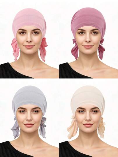 1pc New Solid Color Soft Elastic Viscose Muslim Headscarf Cap, Lightweight Breathable Underscarf