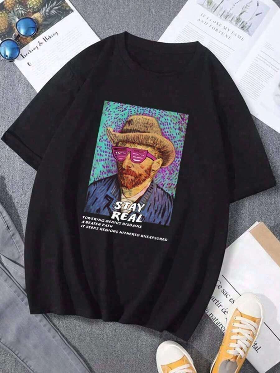 Manfinity T-Shirt With Slogan And Figure Print - Black - View 1