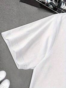Camiseta de algodón de alto grosor impresa de gran tamaño, camiseta de manga corta para hombres, talla.Sudadera% algodón pesado TZGF - Blanco - Ver 3