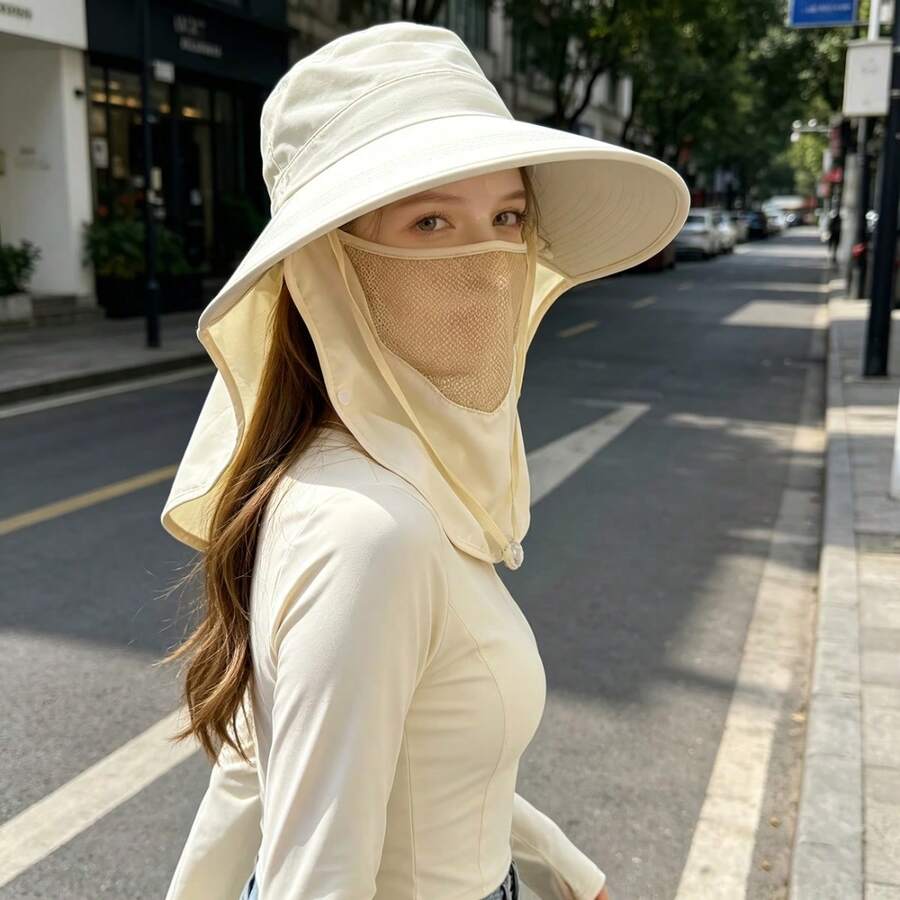 1件装防护颈套，宽檐，透气，多功能，防晒，防紫外线，甜美可爱，时尚百搭，适合防晒、户外活动、旅行、海滩、节日等场合。