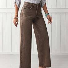 Jeans de pierna recta de talle alto - Marrón - Ver 7