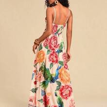 TRVLCHIC Women's V-Neck Maxi Woven Dress With Floral Print, For Spring/Summer Resort,Summer Outfits For Women,Beachwear,Easter,Beach Outfits For Woman,Spring Break,Vacation Outfits Women, Suitable For Holiday , Afternoon Tea, Wedding Season, Beach Cruise Vacation, City Road Trip Vacation, Boho Vacation, Music Festival , Beachwear, Easter, Beach Outfits For Woman, Elegant Dress For Women, Vacation Outfits Women, Concert Outfit Women, Tropical Vacation Woman Clothes, Holiday Outfits, Bohemia - Blanco - Ver 3