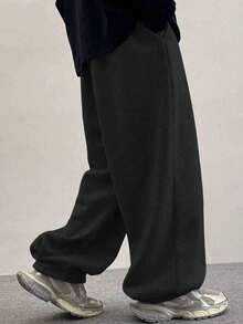 HEYKESON Men's Drawstring Waist Loose Casual Harem Pants, Street Style - Black - View 3
