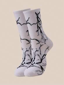 1/2/4/8 Pasang Kaos Kaki Pria Acak Motif Petir Gaya Vintage Streetwear Nyaman Serbaguna - MultiWarna - View 6