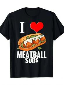 Camiseta Hombre con Estampado de Sándwich de Albóndigas I Love Meatball Subs - Suave, Estilo Casual, Ideal para Día a Día, Regalo para Amantes de la Comida, Algodón Premium, Comfort Fit, Diseo Atractivo, Great Gift for Foodies, Men's Graphic Tee, Casual Wear, Everyday Use, Soft Material, Men's Fashion - Blanco - Ver 5