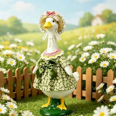 Conjunto de 2 piezas de ropa para ganso de porche, lindo atuendo de 23 pulgadas para ganso, vestido con estampado de flores y sombrero con adorno de encaje