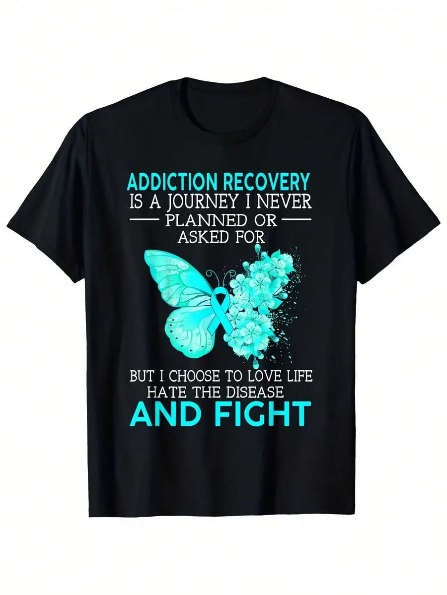 La Recuperación de la Adicción Es Un Viaje Que Nunca Planeé - Camiseta con Estampado de Mariposa - Estilos Más Vendidos, Regalos, Modernos y a la Moda, Unisex, Retro, Suave, Transpirable, Casual - Cuello Redondo, Corte Regular - Lavable a Máquina, Camisetas Estampadas para Todas las Ocasiones - Negro - Ver 1