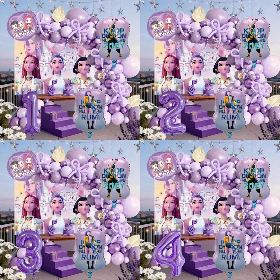 1 Conjunto Decoração de Festa de Aniversário Infantil Garota Cartoon Legal, Conjunto de Arco de Balões e Guirlanda, Conjunto de Balões com Tema de Bruxa Roxa, Adequado para Festa de Aniversário de Festival de Música K-Pop, Decoração de Parede com Balões, Presentes de Mesa de Bolo de Batizado, Balões Decorativos - TZQQ - Visão 1