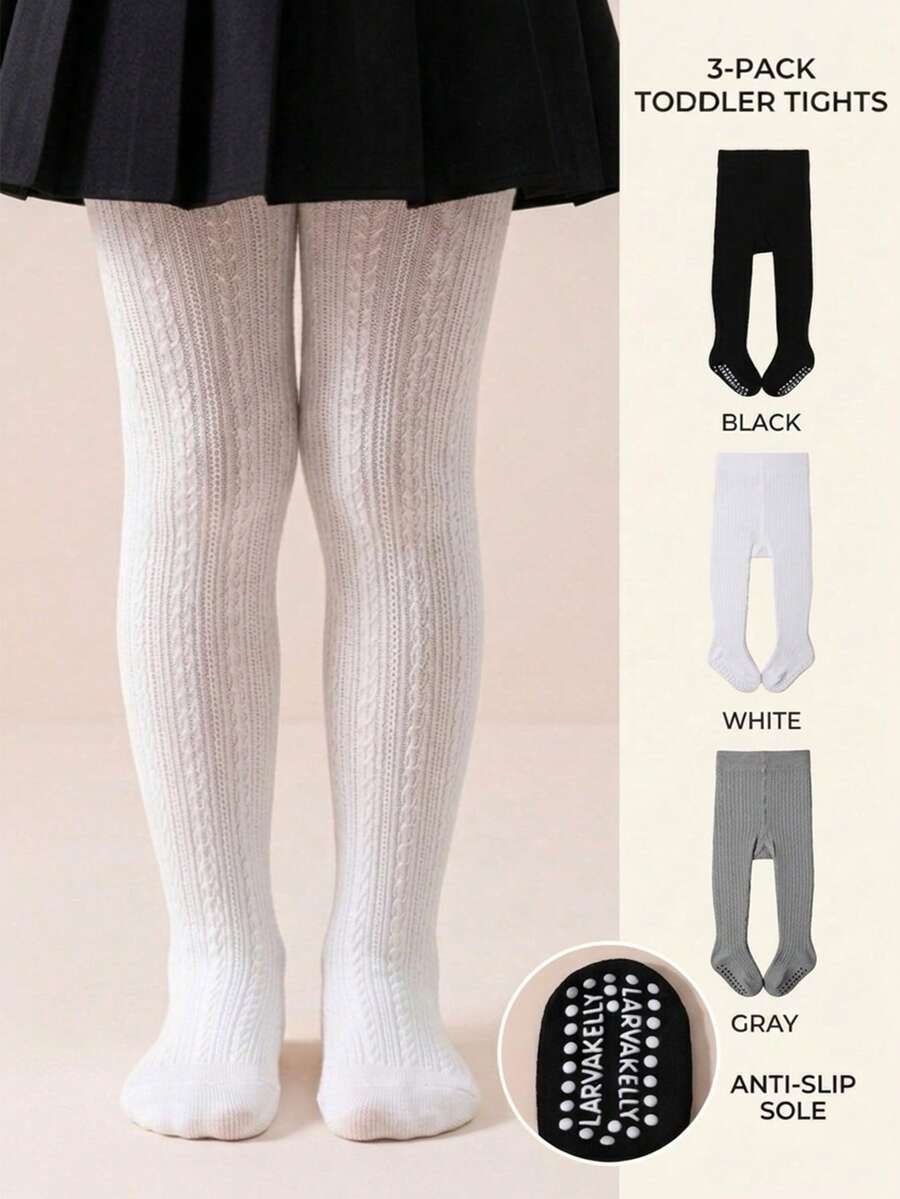 Bộ 3 quần legging chống trượt cho bé gái, họa tiết đan cáp, thích hợp mặc hàng ngày. - Nhiều màu - Xem 1