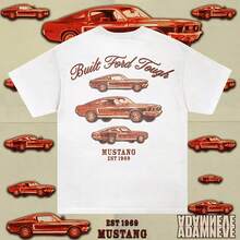 969 Mustang Vintage Backprint T-Shirt220g heavyweight 100% cotton T-shirt. Butterfly print. Unisex sizing. Round neck inspirational T-shirt. Cute and beautiful Y2K-inspired summer top, perfect for the outdoors, home, work, or street wear. Casual, loose-fitting everyday T-shirt. - Blanco - Ver 1