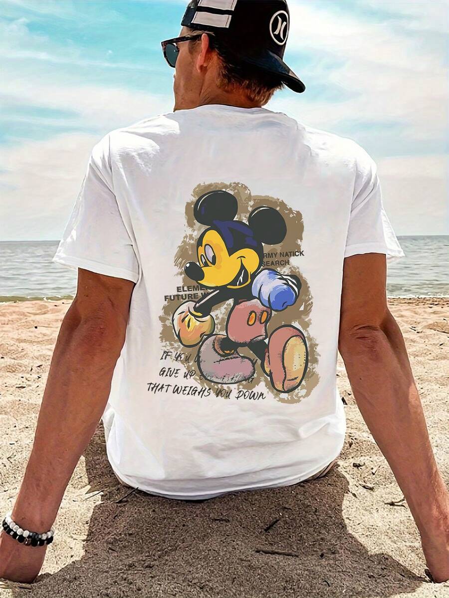 Men's Disney Mickey Mouse Printed T-Shirts For Men And Women, Short-Sleeved Shirts For Daily Leisure, Beach Wear And Leisure. - 白色 - 查看 1