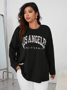 Oversized T-Shirt With Dropped Shoulders And Letter Print - Black - View 3