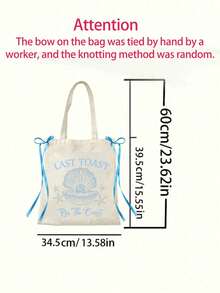 Last Toast Women's Handbag, On The Coast Reusable Beach Bag - Ocean Theme - Shell And Starfish Pattern, Casual Shoulder Tote Bag With Ribbon Bow, Suitable For Shopping, Travel, Carrying Books - Cute Summer Gift For Teachers, Doctors, Moms, Bridesmaids, Students, Bachelorette Party/Hen Party, Bridal Shower, Wedding Season, Graduation Season, Teacher's Day, Back To School Season - Multicolor - View 6