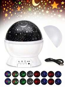 1個星月投影燈，星月投影燈，星月床頭夜燈，星月床頭燈，星空投影燈，LED星月投影燈，360°可旋轉USB供電銀河氛圍燈，16色，適用於房間裝飾、派對舞台、客廳、臥室、遊戲室、餐廳、檯燈，男孩女孩的生日禮物，有趣的禮物，節日裝飾，齋戒月，開齋節，齋戒月裝飾，燈，照明，LED燈，房間裝飾，臥室裝飾，臥室房間裝飾，夜燈，臥室燈 - 星星月亮投影燈 - 查看 13