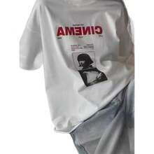 Camiseta de manga corta de verano, resistente, de estilo hip-hop americano urbano, con estampado de letras, holgada, de marca de moda urbana. - Blanco - Ver 6