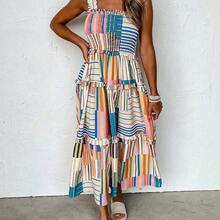 Women's Casual Loose Color Block Striped Sleeveless Slip Dress, Summer Vacation Elegant - Multicolor - Ver 3