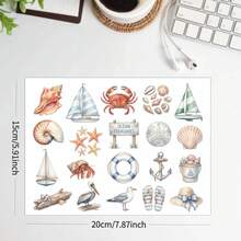 Autocollants décoratifs / Autocollants de série aquarelle plage voilier coquillage, autocollants de thème océan d'été pour journal, autocollants de scrapbooking - Autocollants décoratifs sur le thème de l'océan 2 - Voir 5