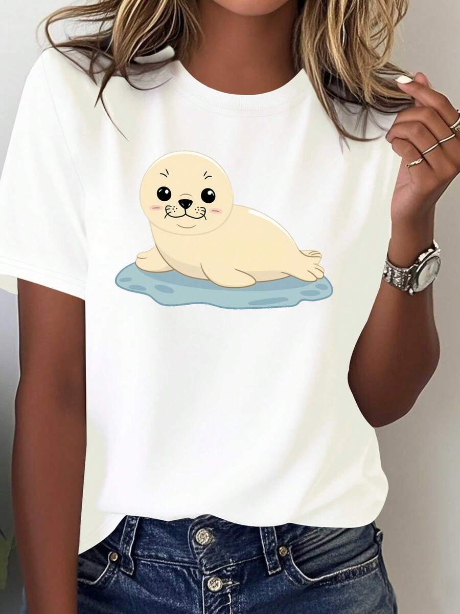 Adorable Camiseta Suave Minimalista de Mujer con Foco en Foco de Foca