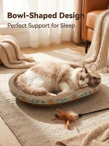 Round Corrugated Cardboard Cat Scratching Bed, Combining Scratching And Resting Functions; Made Of High-Density Corrugated Paper, The Cat Scratching Bowl Is Debris-Free And Suitable For Cats Of All Sizes - Oval Shape, 60*40cm (23.6*15.7inch). - View 9