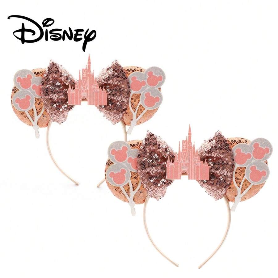 Disney Mickey Mouse Ears Headband With Glitter Castle, High-Quality Photo Prop, Versatile Accessory Suitable For Theme Park Parties, Outings, Daily Wear, Birthdays, Holidays And More - View 1