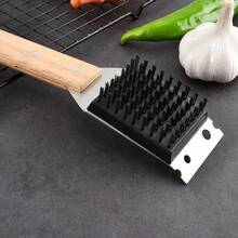 1pc Heavy Duty Grill Cleaning Brush And Scraper - Stainless Steel Bristles With Long Acacia Wood Handle, Scratch-Free Cleaning For Outdoor Grills, Durable Reusable Kitchen Accessory, Barbecue Tool - A - View 6
