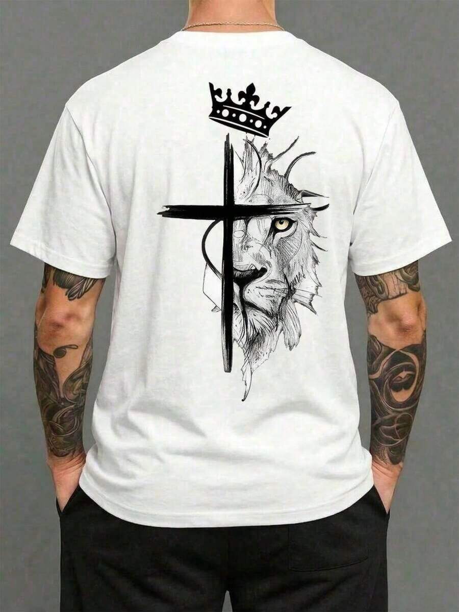 Una camiseta de hombre con cuello redondo, corte casual y estilo corto, elegante e informal, adecuada para salidas diarias, escuela y artículos esenciales de verano. UUUY - Blanco - Ver 1